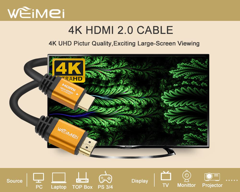 60 Feet 4K HDMI 2.0 Cable - Supports 4K@60Hz UHD 2160P, Ethernet, 3D, and ARC with Gold-Plated Connectors and Bare Copper Conductors