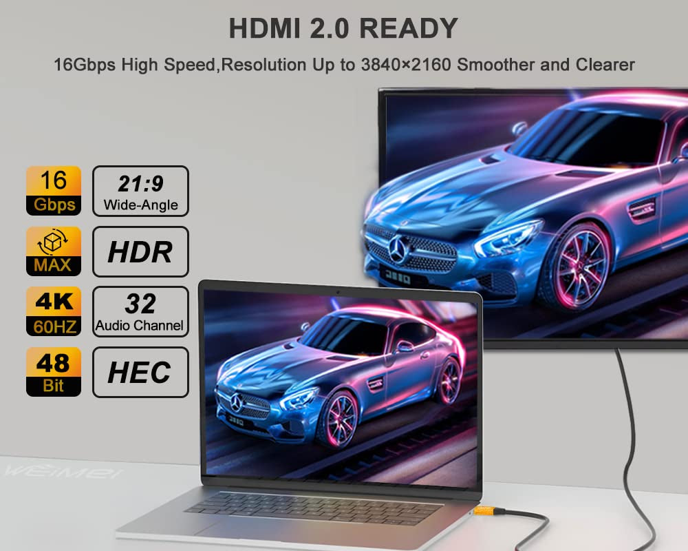 60 Feet 4K HDMI 2.0 Cable - Supports 4K@60Hz UHD 2160P, Ethernet, 3D, and ARC with Gold-Plated Connectors and Bare Copper Conductors