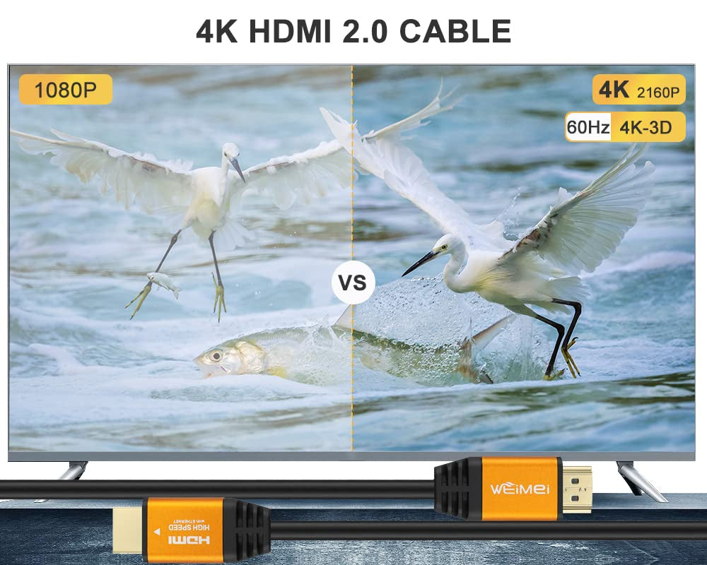 60 Feet 4K HDMI 2.0 Cable - Supports 4K@60Hz UHD 2160P, Ethernet, 3D, and ARC with Gold-Plated Connectors and Bare Copper Conductors