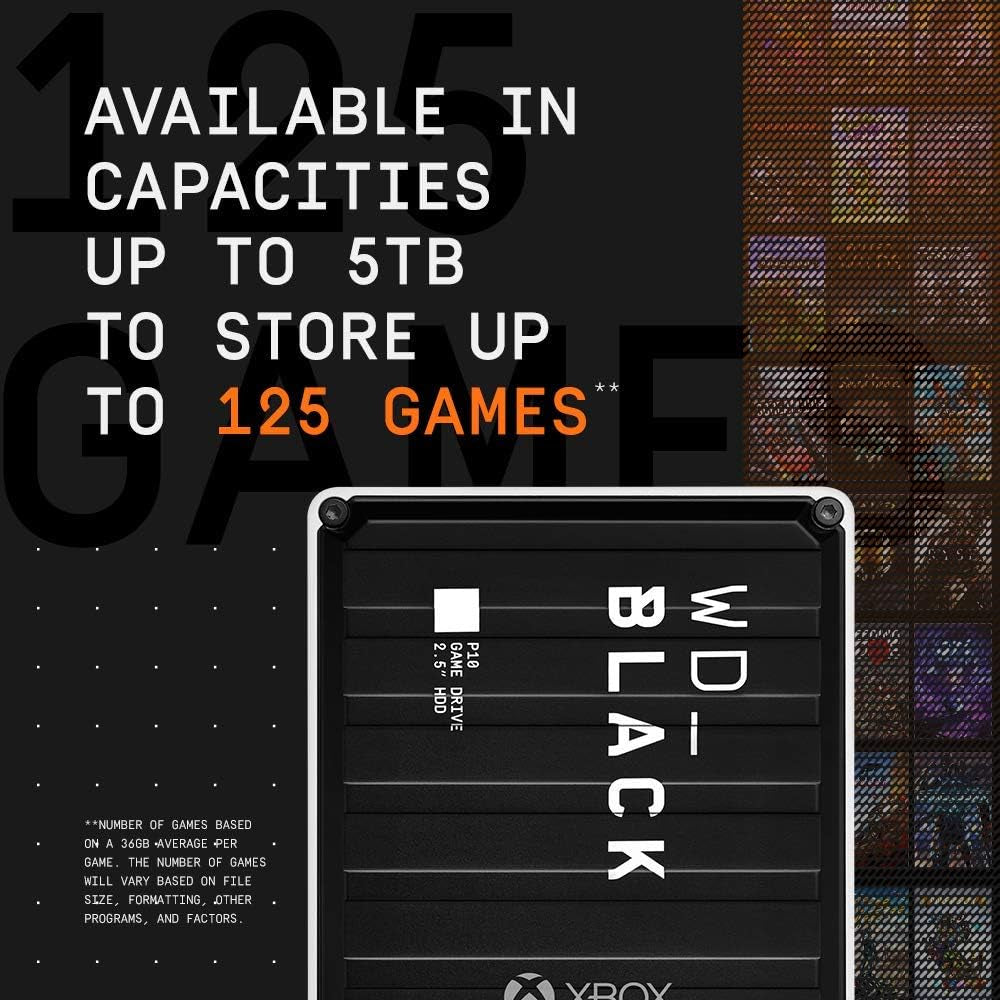 WD_BLACK 4TB P10 Game Drive for Xbox with 1-Month Xbox Game Pass - Portable External Hard Drive for Convenient Access to Your Xbox Game Library - WDBA5G0040BBK-WESN